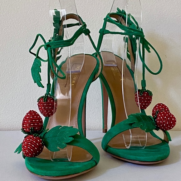 Aquazzura Jungle Green Fragolina Suede Stiletto Sandals - Picture 7 of 16
